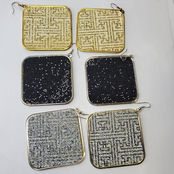 Black Glitter Square Hook Earrings - Picture 4 of 5